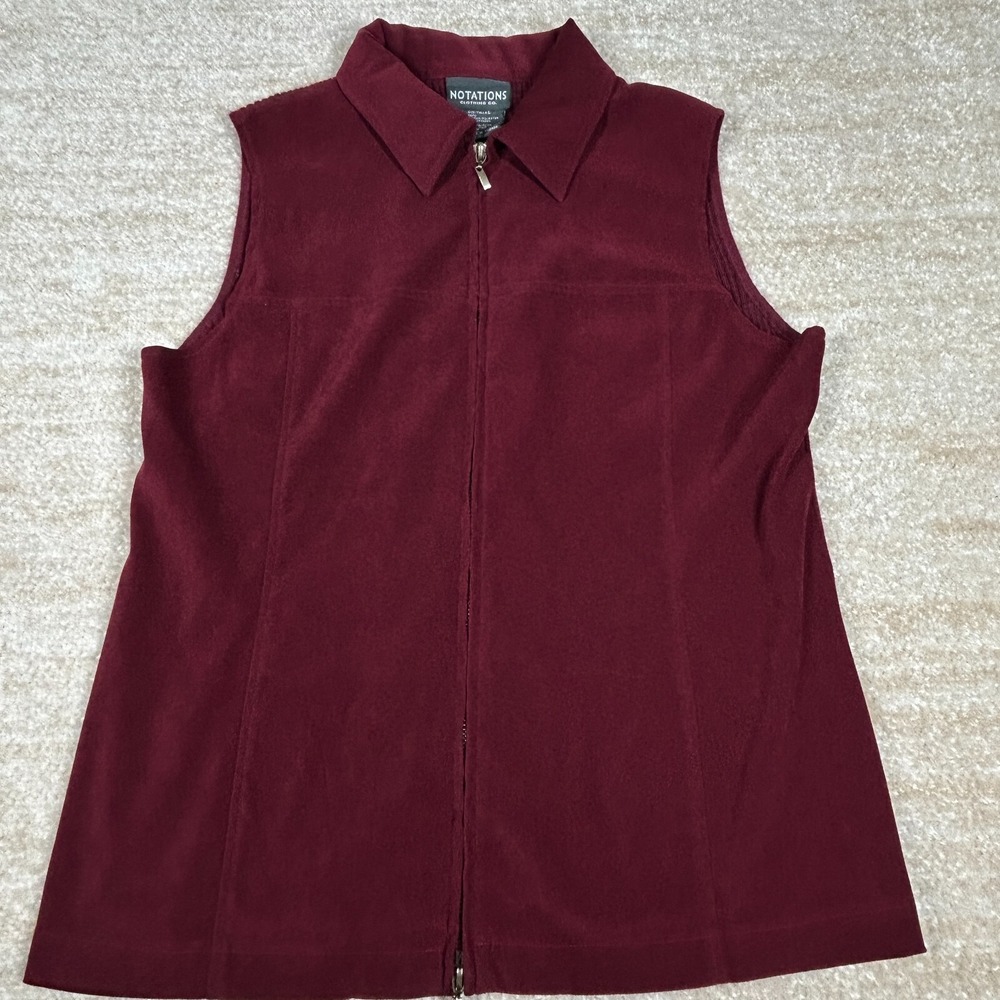 Notations Clothing Co Burgundy Mixed Media Zip Up Ribbed Back Vest Top Sz L